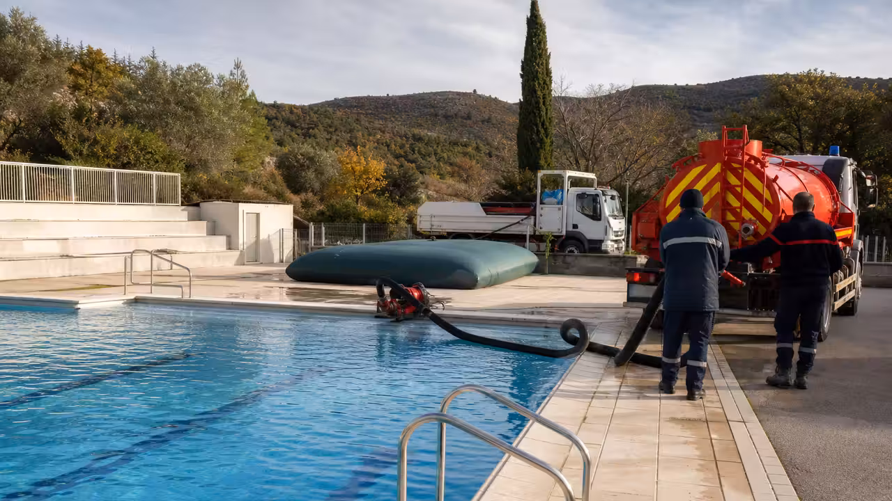 Pompage de l’eau d’une piscine municipale vers une citerne de réserve destinée aux services d’incendie